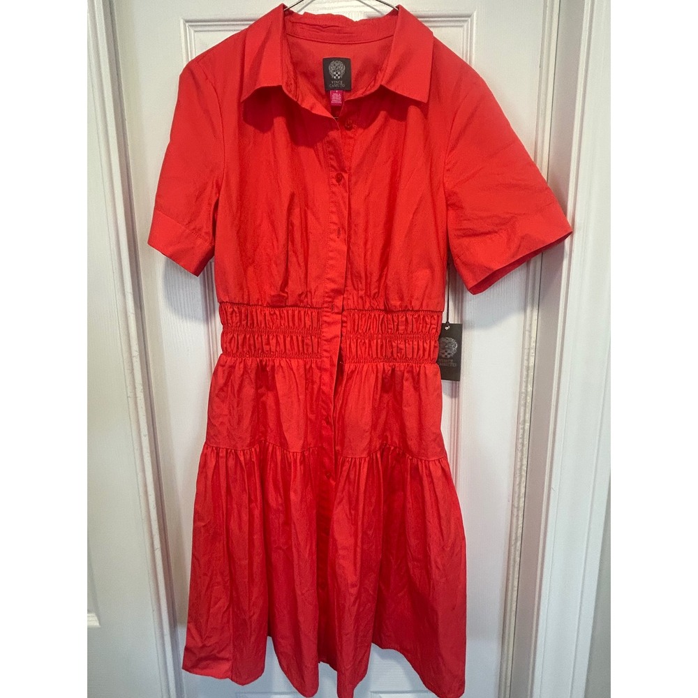 Vince Camuto Coral Smocked Waist‎ Tiered Shirtdress Size 8